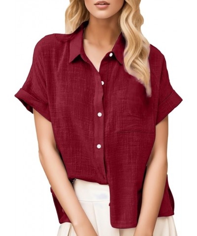 Summer New Ladies Loose Blouses Cotton and Lapel Rolled Short Sleeve Button Shirt Tee Shirt Womens V Neck Tee Rd1 $8.85 Sandals