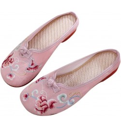 Flat Mules for Women Round Toe Vintage Embroidered Slip on Loafers Backless Mules C Pink $10.89 Mules & Clogs