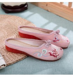 Flat Mules for Women Round Toe Vintage Embroidered Slip on Loafers Backless Mules C Pink $10.89 Mules & Clogs