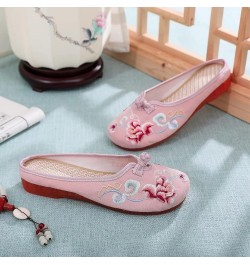 Flat Mules for Women Round Toe Vintage Embroidered Slip on Loafers Backless Mules C Pink $10.89 Mules & Clogs