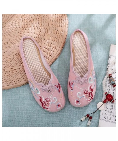 Flat Mules for Women Round Toe Vintage Embroidered Slip on Loafers Backless Mules C Pink $10.89 Mules & Clogs