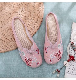 Flat Mules for Women Round Toe Vintage Embroidered Slip on Loafers Backless Mules C Pink $10.89 Mules & Clogs