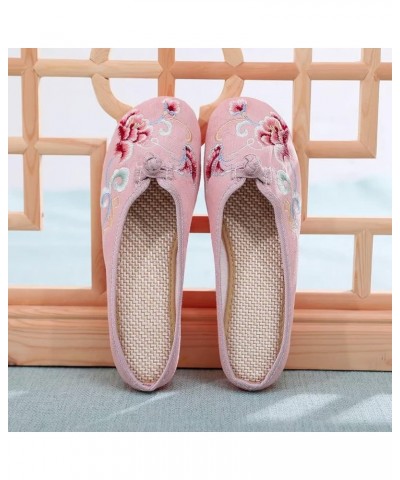 Flat Mules for Women Round Toe Vintage Embroidered Slip on Loafers Backless Mules C Pink $10.89 Mules & Clogs