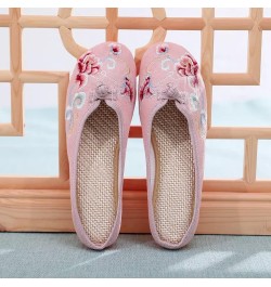 Flat Mules for Women Round Toe Vintage Embroidered Slip on Loafers Backless Mules C Pink $10.89 Mules & Clogs