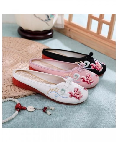 Flat Mules for Women Round Toe Vintage Embroidered Slip on Loafers Backless Mules C Pink $10.89 Mules & Clogs