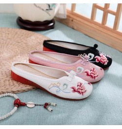 Flat Mules for Women Round Toe Vintage Embroidered Slip on Loafers Backless Mules C Pink $10.89 Mules & Clogs