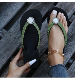 Women Shoes Slope Heel Thick Toe Clip Beach Herringbone Slippers Color Bright Diamond Sketches Flip Flops for Women Yoga (Gre...