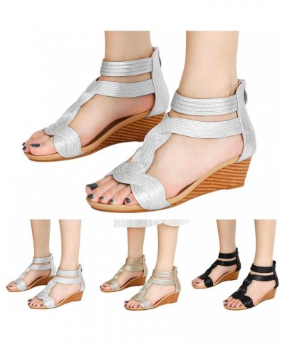 Womens Sandals High Heel Plaform Pump Sandals Fashion Spring Summer Women Sandals Mid Heel Wedge Back Zipper Open Toe Gold $1...