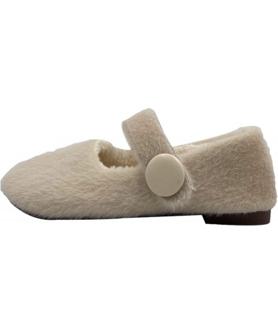 Woolen Shoes for Women Wear Plush Flat Sole Ballet Cotton Single Shoes in Winter Warm Thick Soled Lazy Shoes (Khaki, 8) Beige...