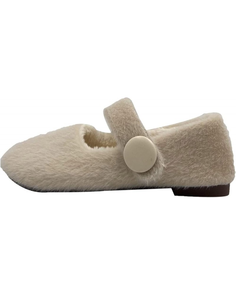 Woolen Shoes for Women Wear Plush Flat Sole Ballet Cotton Single Shoes in Winter Warm Thick Soled Lazy Shoes (Khaki, 8) Beige...