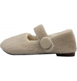 Woolen Shoes for Women Wear Plush Flat Sole Ballet Cotton Single Shoes in Winter Warm Thick Soled Lazy Shoes (Khaki, 8) Beige...