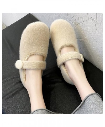 Woolen Shoes for Women Wear Plush Flat Sole Ballet Cotton Single Shoes in Winter Warm Thick Soled Lazy Shoes (Khaki, 8) Beige...