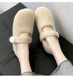 Woolen Shoes for Women Wear Plush Flat Sole Ballet Cotton Single Shoes in Winter Warm Thick Soled Lazy Shoes (Khaki, 8) Beige...