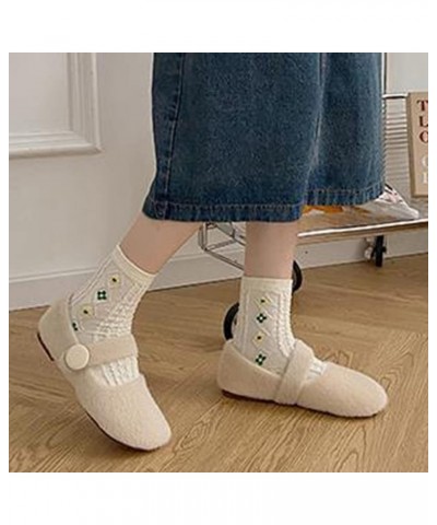 Woolen Shoes for Women Wear Plush Flat Sole Ballet Cotton Single Shoes in Winter Warm Thick Soled Lazy Shoes (Khaki, 8) Beige...