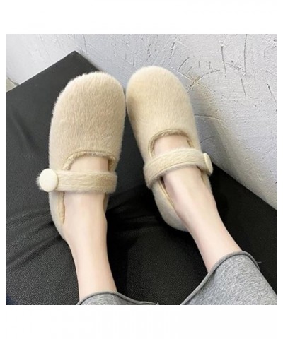 Woolen Shoes for Women Wear Plush Flat Sole Ballet Cotton Single Shoes in Winter Warm Thick Soled Lazy Shoes (Khaki, 8) Beige...