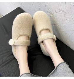 Woolen Shoes for Women Wear Plush Flat Sole Ballet Cotton Single Shoes in Winter Warm Thick Soled Lazy Shoes (Khaki, 8) Beige...