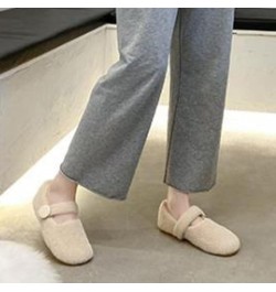 Woolen Shoes for Women Wear Plush Flat Sole Ballet Cotton Single Shoes in Winter Warm Thick Soled Lazy Shoes (Khaki, 8) Beige...