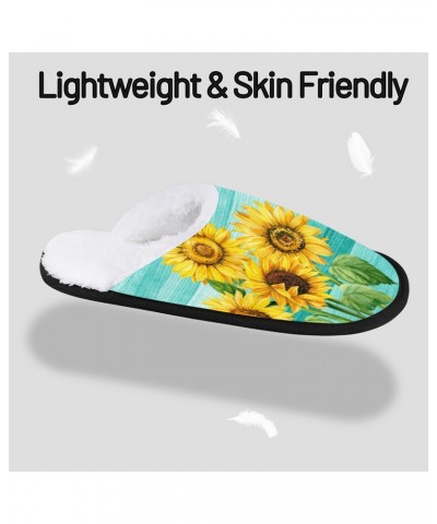 Teal Wooden Sunflower Floral Womens House Slippers Indoor, Men's Soft Cozy Warm Plush Bedroom Anti Skid Slippers Memory Foam ...