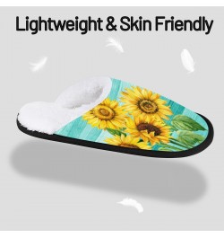 Teal Wooden Sunflower Floral Womens House Slippers Indoor, Men's Soft Cozy Warm Plush Bedroom Anti Skid Slippers Memory Foam ...