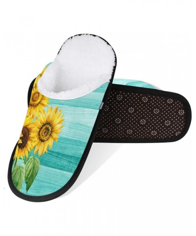 Teal Wooden Sunflower Floral Womens House Slippers Indoor, Men's Soft Cozy Warm Plush Bedroom Anti Skid Slippers Memory Foam ...