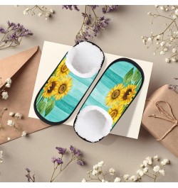 Teal Wooden Sunflower Floral Womens House Slippers Indoor, Men's Soft Cozy Warm Plush Bedroom Anti Skid Slippers Memory Foam ...