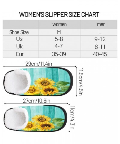 Teal Wooden Sunflower Floral Womens House Slippers Indoor, Men's Soft Cozy Warm Plush Bedroom Anti Skid Slippers Memory Foam ...