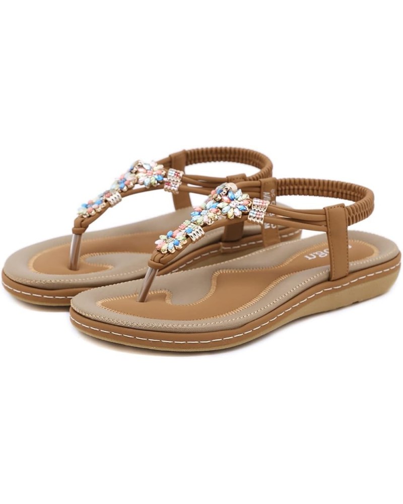 Women's Sandals T-Strap Thong Flat Comfortable Sandals Flat Leather Sandal Toe Post Bohemian with Low Wedge for Summer Holida...