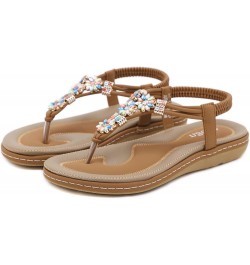 Women's Sandals T-Strap Thong Flat Comfortable Sandals Flat Leather Sandal Toe Post Bohemian with Low Wedge for Summer Holida...