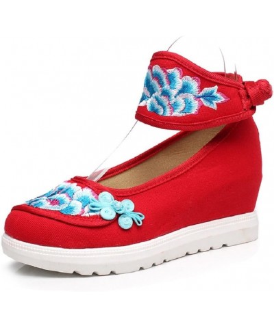 Women's Chinese Embroidery Flower Flats Ballet Shoes Increasing Shoes Sandals Red $21.99 Sandals