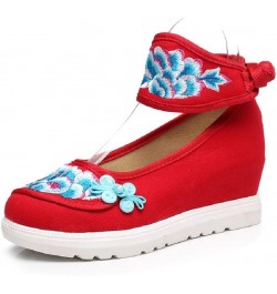 Women's Chinese Embroidery Flower Flats Ballet Shoes Increasing Shoes Sandals Red $21.99 Sandals