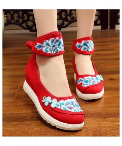 Women's Chinese Embroidery Flower Flats Ballet Shoes Increasing Shoes Sandals Red $21.99 Sandals