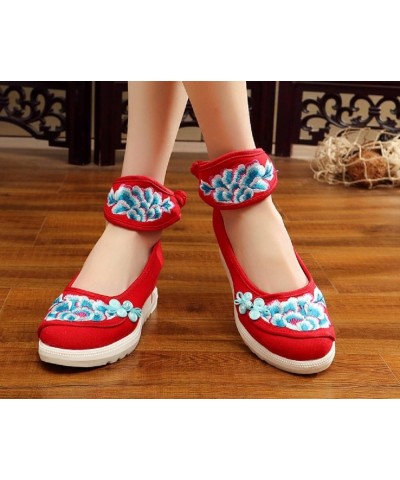 Women's Chinese Embroidery Flower Flats Ballet Shoes Increasing Shoes Sandals Red $21.99 Sandals