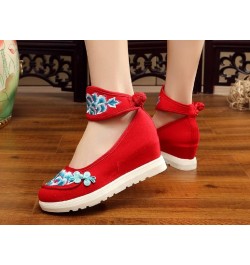 Women's Chinese Embroidery Flower Flats Ballet Shoes Increasing Shoes Sandals Red $21.99 Sandals