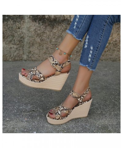 Platform Sandals for Women casual Summer Women Sandals Wedge High Heels Suede Colorblock Buckle Sandals Z 11-brown $20.06 San...