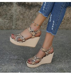 Platform Sandals for Women casual Summer Women Sandals Wedge High Heels Suede Colorblock Buckle Sandals Z 11-brown $20.06 San...