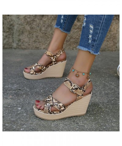 Platform Sandals for Women casual Summer Women Sandals Wedge High Heels Suede Colorblock Buckle Sandals Z 11-brown $20.06 San...