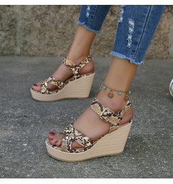 Platform Sandals for Women casual Summer Women Sandals Wedge High Heels Suede Colorblock Buckle Sandals Z 11-brown $20.06 San...