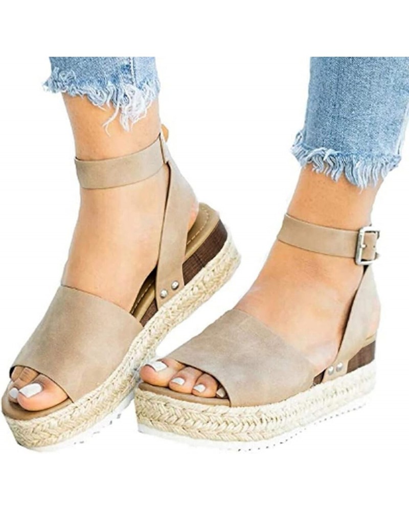 Womens Sandals Comfortable Platform Cork Open Toe Buckle Ankle Strap Espadrilles Flatform Casual Walking Wedge Sandals 7.5 Kh...