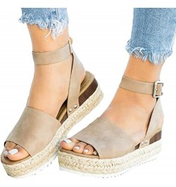 Womens Sandals Comfortable Platform Cork Open Toe Buckle Ankle Strap Espadrilles Flatform Casual Walking Wedge Sandals 7.5 Kh...