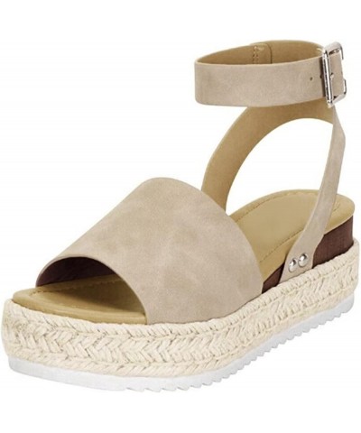 Womens Sandals Comfortable Platform Cork Open Toe Buckle Ankle Strap Espadrilles Flatform Casual Walking Wedge Sandals 7.5 Kh...