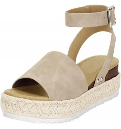 Womens Sandals Comfortable Platform Cork Open Toe Buckle Ankle Strap Espadrilles Flatform Casual Walking Wedge Sandals 7.5 Kh...