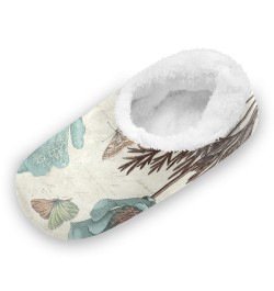 Green Flowers and Butterflie Fuzzy Feet Slippers for Women, Cute Coral Fleece-Lined House Slippers(8ue0c) $15.00 Slippers