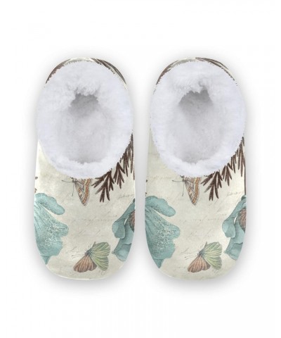 Green Flowers and Butterflie Fuzzy Feet Slippers for Women, Cute Coral Fleece-Lined House Slippers(8ue0c) $15.00 Slippers