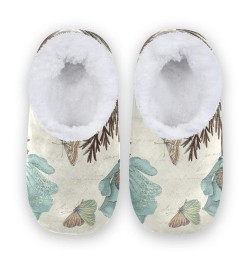 Green Flowers and Butterflie Fuzzy Feet Slippers for Women, Cute Coral Fleece-Lined House Slippers(8ue0c) $15.00 Slippers