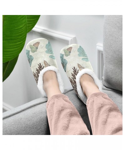 Green Flowers and Butterflie Fuzzy Feet Slippers for Women, Cute Coral Fleece-Lined House Slippers(8ue0c) $15.00 Slippers