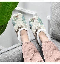 Green Flowers and Butterflie Fuzzy Feet Slippers for Women, Cute Coral Fleece-Lined House Slippers(8ue0c) $15.00 Slippers