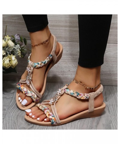 Cheap Flip Flops Sandals for Women Dressy Summer Wedge Slide Sling Sandals Thong Braided Boho Woven Beach Slippers Beige $17....