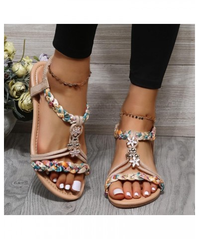 Cheap Flip Flops Sandals for Women Dressy Summer Wedge Slide Sling Sandals Thong Braided Boho Woven Beach Slippers Beige $17....