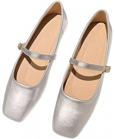 Women's Slip On Flats Comfortable Square Toe Mary Jane Flats Soft Dance Ballet Flats Pu 1 Silver $13.07 Flats