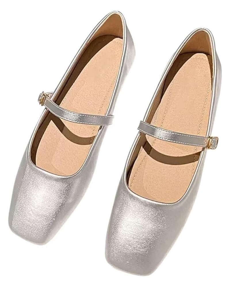 Women's Slip On Flats Comfortable Square Toe Mary Jane Flats Soft Dance Ballet Flats Pu 1 Silver $13.07 Flats